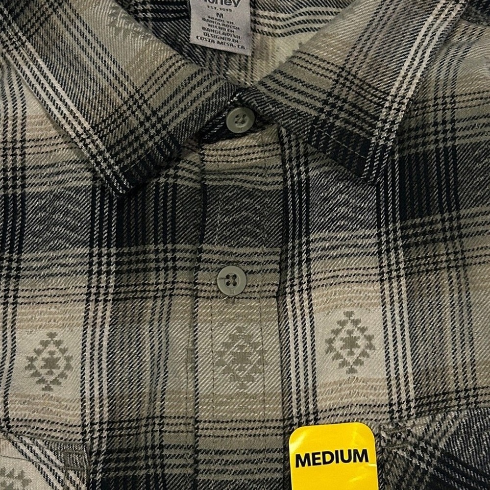 Hurley Flannel Shirt Medium Mens Iguana Green Plaid Geometric HMF23-08005 NEW